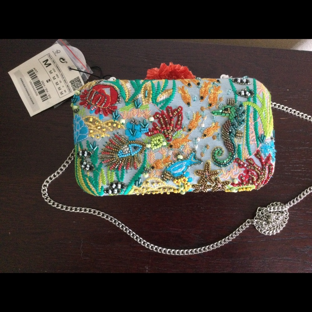 SOLD! NWT Zara Hand Made Embellished Clutch Box MINAUDIÈRE Bag - Picture 3 of 17